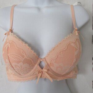 New Aerie Bra 36B Peach Lace Plunge Underwire Show Off Back Closure